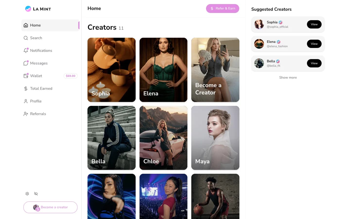 Lamint, A creator platform where the talent keeps 90%